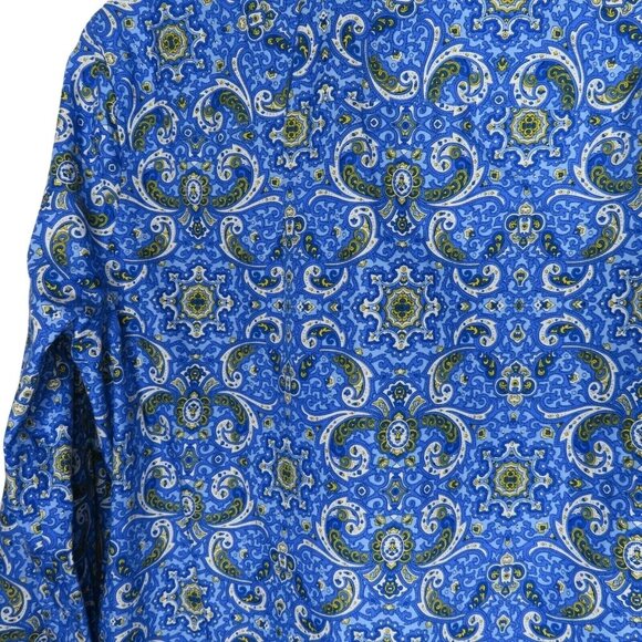 Vintage Lands End Womens 10T Blue Paisley Button-Up No Iron Supima Cotton Shirt - Picture 9 of 10